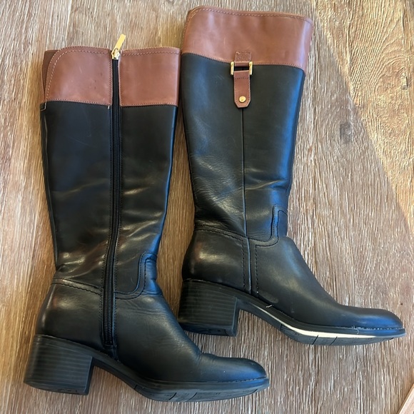 FRANCO SARTO “LIZBETH” BLACK BROWN KNEE HIGH LEATHER RIDING BOOTS EUC size 7.5 - Picture 8 of 16